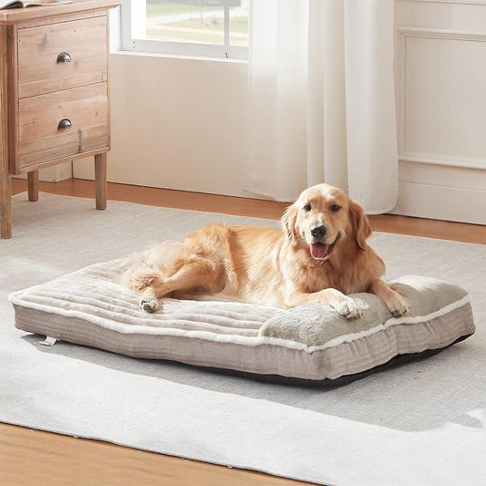 Dog Bed for Large Dogs, Dog Mattress with Pillow for Crate Kennel, Sofa pet Bed, Super Soft pet Bed for Medium, Jumbo, Small Dogs Breeds (Beige, Medium:(30”x20 x3 by WINDRACING