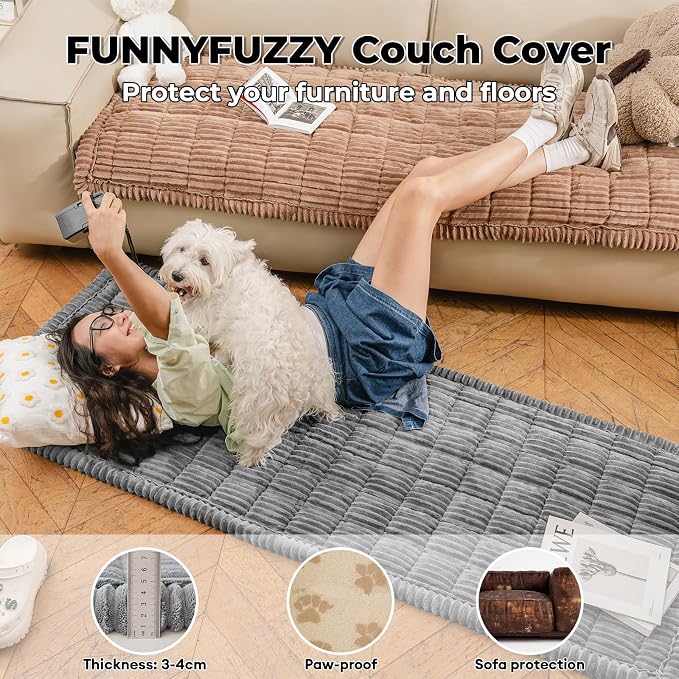 FUNNY FUZZY Pet Couch Covers for Sofa, Washable Dog Couch Cover Protector for Dogs, Flannel Couch Covers for Dogs Pet Friendly Pets Mat Bed Sofa Cover (Blue-Grey, 27.6"×70.9") - Image 2