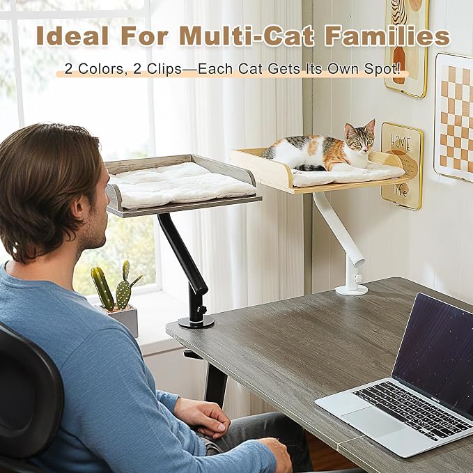 PAWZ Road Cat Desk Bed, Wooden Cat Bed for Desk Supports Up to 50 lbs, 360° Rotation & Adjustable, Nest Desktop Attachment Cats Hammock for Table, Gray - Image 8