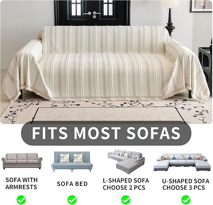 HAOMAIJIA Non Slip Couch Cover Sofa Covers for 3 Cushion Couch Washable sectional Couch Covers L Shaped for Dogs pet Furniture Protector Couch Cover Blanket for Living Room (Cream White 71"x134") - Image 5