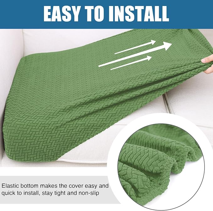 Smiry Waterproof Couch Cushion Covers, Non Slip Seat Cushion Covers | Stretch Jacquard Sectional Sofa Slipcover, Washable Elastic Furniture Protector for Pets, Kid, Medium, Grass Green - Image 4