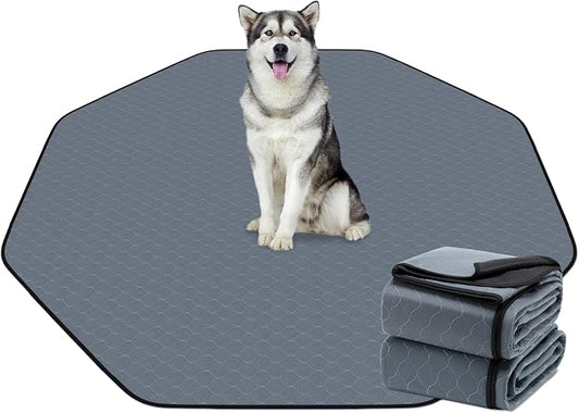 Bunlitent Washable Pee Pads for Dogs, 83'' Diagonal Octagon, 2 Pack, Grey | Designed for 24'' Width 8 Panels Dog Playpen, Non-Slip, Super Absorbent, Reusable, Waterproof, For Dog Playpen, Crate, Car by Bunlitent