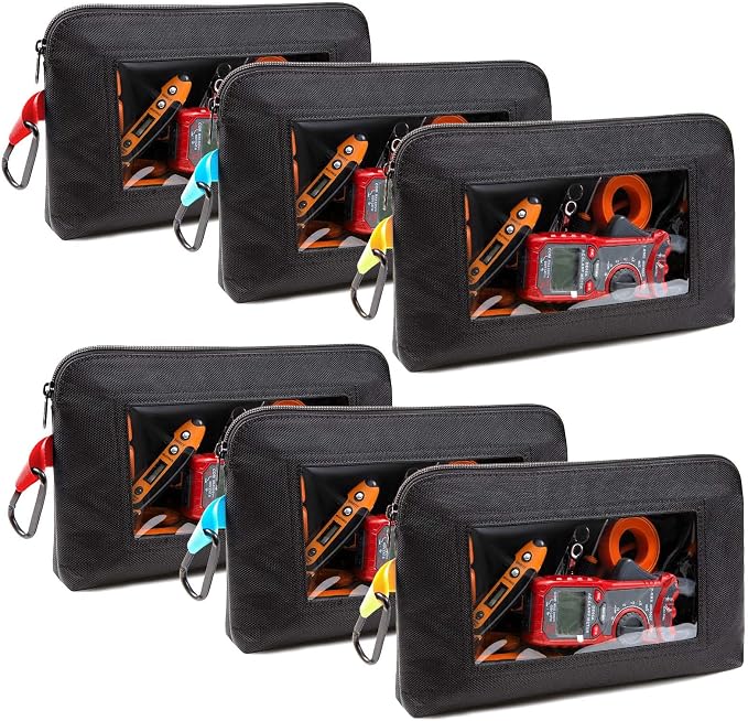 Foxrino Clear Tool Pouch, Heavy Duty Small Tool Bag with Zipper, Canvas Tool Pouch Organizer Bags for Men for Workshop, Contractors, Electricians, Perfect Gifts for Him Dad Father Day, 6 Pack by Foxrino