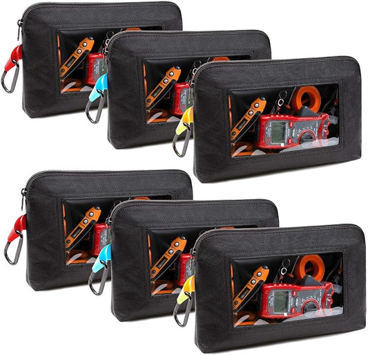 Foxrino Clear Tool Pouch, Heavy Duty Small Tool Bag with Zipper, Canvas Tool Pouch Organizer Bags for Men for Workshop, Contractors, Electricians, Perfect Gifts for Him Dad Father Day, 6 Pack by Foxrino