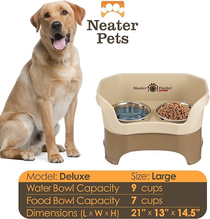 Neater Pet Brands Neater Feeder Deluxe Mess Proof Dog Bowls Elevated for Large Dogs Over 40 lbs, Made in USA, No Spill Raised Dog Food Bowl Stand Feeding Station, Food and Water Bowl Set, Cappuccino - Image 3