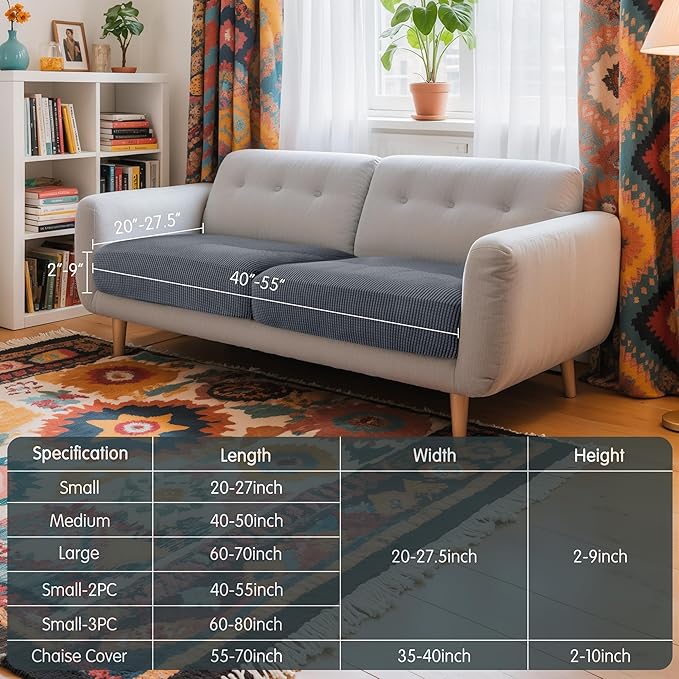 Hokway 2 Piece Individual Couch Cushion Slipcovers Stretch Reversible Cushion Protector Slipcovers Sofa Cushion Protector Covers(Grey,Small-2PC) - Image 3