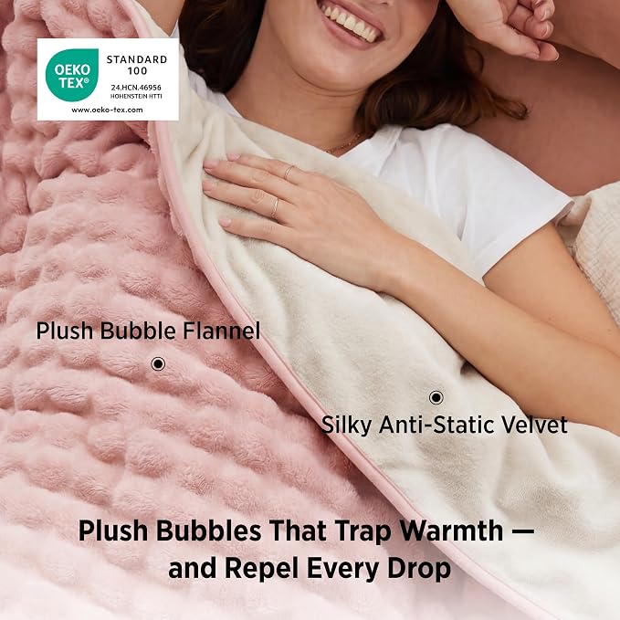 Bedsure Bubble Waterproof Blanket for Couch - Soft Fleece Reversible Dog Blankets for Small Dogs, Waterproof Couch Sofa Cover Bed Protector, Pink/Beige, Baby Size 30x40 inches - Image 5