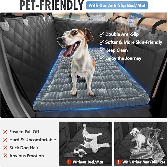 Dog Bed for Car Back Seat, Non-Slip Backseat Pet Mat Standard, 51''X23.5'' | Soft Blanket for Travel, Plaid Flannel, Quilted PP Cotton Filling, Non-Slip Backing, Machine Washable, Fit Backseat Extenders - Image 2