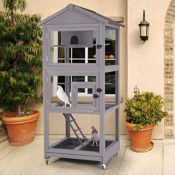Aivituvin Outdoor Bird Cage Large Wooden Bird Aviary with Perch for Parakeet,Macaw and Any Small Birds,Wire Netting Above The Tray,Prevent Escape by Aivituvin