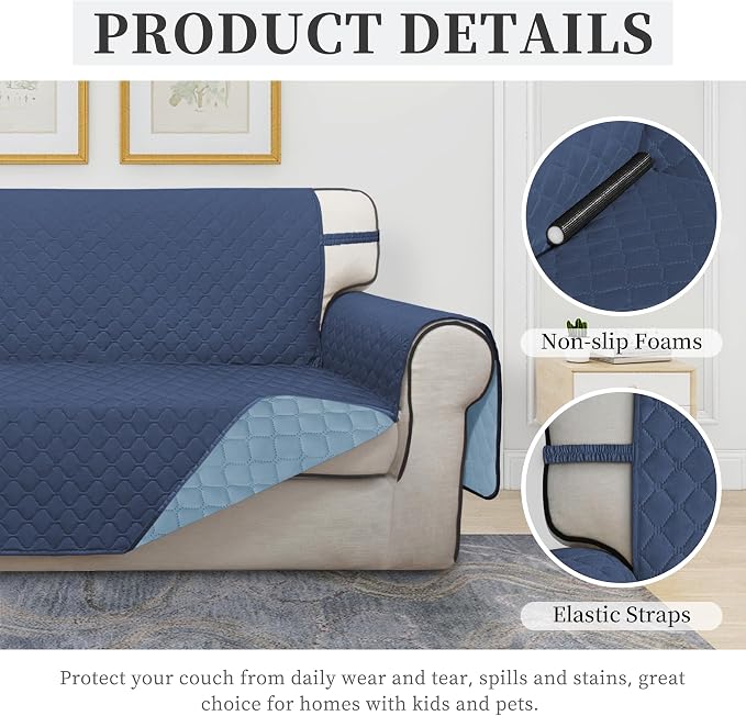 ISSUNTEX Double Protection 100% Waterproof Loveseat Covers for Living Room, Couch Covers for 2 Cushion Couch Sofa, Reversible Furniture Protector Sofa Cover for Dogs (Loveseat, Dark Blue/Light Blue) - Image 5