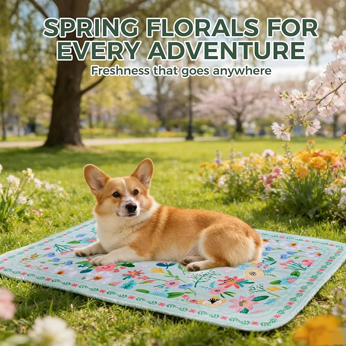 Homimp Washable Pee Pads for Dogs,2 Pack Spring Floral Reusable Puppy Pads Waterproof,Absorbent and Leakproof Dog Pee Pads,Non Slip Puppy Training Pads,Pet Mat for Floor,Whelping,Teal 36"x36" - Image 2