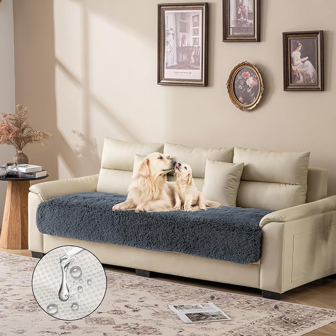 Dogs/Cats Bed Mats, Dog Pad Washable Removable Couch Cover with Anti-Slip Back, Plush Long Fur Mat, Perfect for Small, Medium and Large Dogs.(Navy Blue, 30"x70") - Image 2