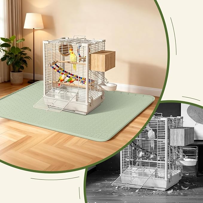 Silicone Bird Cage Mat 50" x 35" Under Crate Floor Protector, Green | Extra Large Waterproof Bird Cage Liner with Raised Edges, Non-Slip Under Crate Mat for Dog Cages, Kennels, Reptile Aquariums - Image 5
