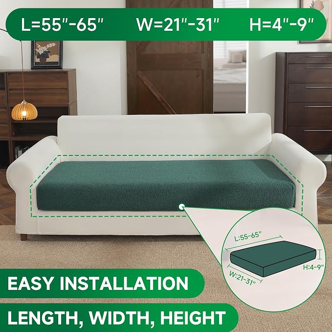 OHSIO Couch Cushion Covers for Sectional Sofa, Stretch Soft Sofa Slipcovers Washable Wear-Resistant Universal Furniture Protector for Living Room(1 Piece Large Cover, Green) - Image 2