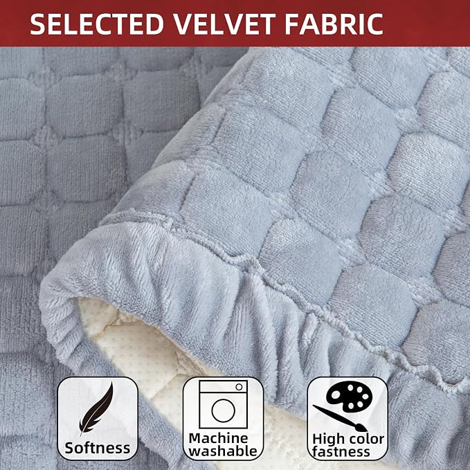 Couch Cover Sectional Couch Covers Non Slip Sofa Covers Washable for 3 Cushion Couch L Shaped Couch Protector Sofa Slipcovers for Kids Dogs Pets,Velvet,Gray,28''x59''(Only 1 Piece) - Image 4