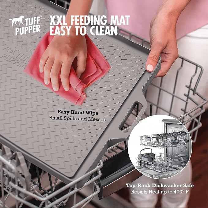 Tuff Pupper XXL Dog Feeding Mat 36x24 for Food and Water | Waterproof Silicone Placemat for Floors | Pet Food Mat for Cats and Bowls - Image 7