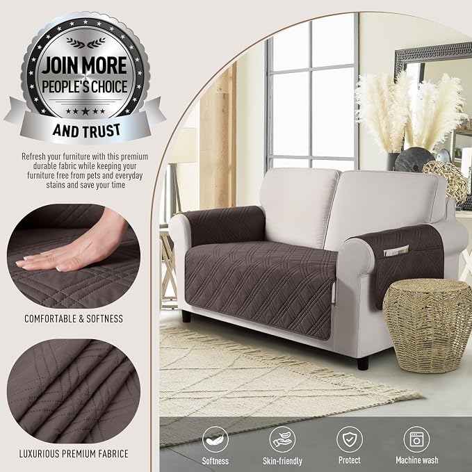 TAOCOCO Waterproof Loveseat Covers for Pets Dogs with Non Slip Backing, Sofa Seat Covers with Pocket for 2 Cushion Couch Washable Dog Couch Cover Protector Sofa Slipcovers(Loveseat Plus, Chocolate) - Image 2