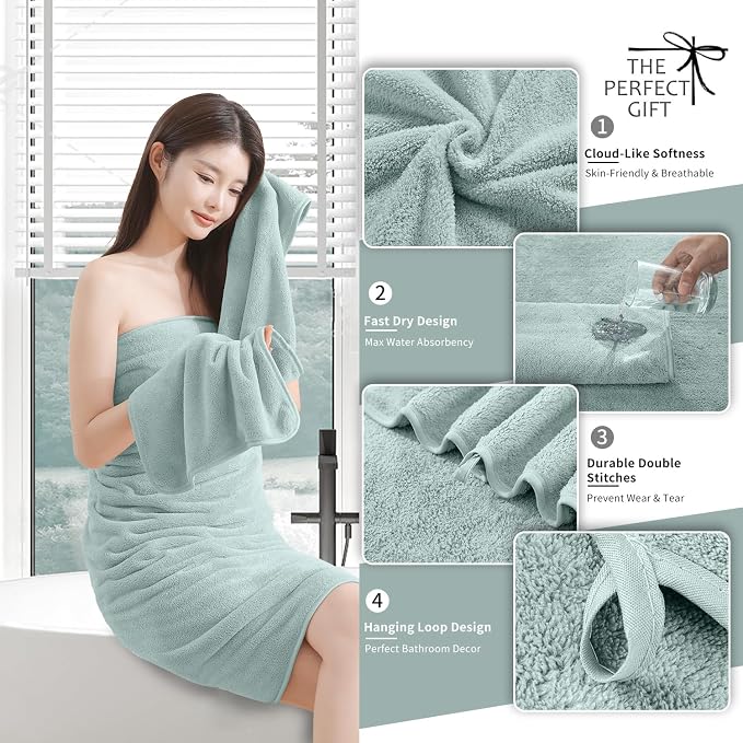 Extra Large Bath Sheet 4 Piece (35"x70")-Ultra Soft Oversized Bath Towel,Bath Sheet Towel Set for Bathroom Hotel,Ultra Highly Absorbent Quick Dry Shower Towel Set for Adults,Bathroom Towel-Aqua - Image 2