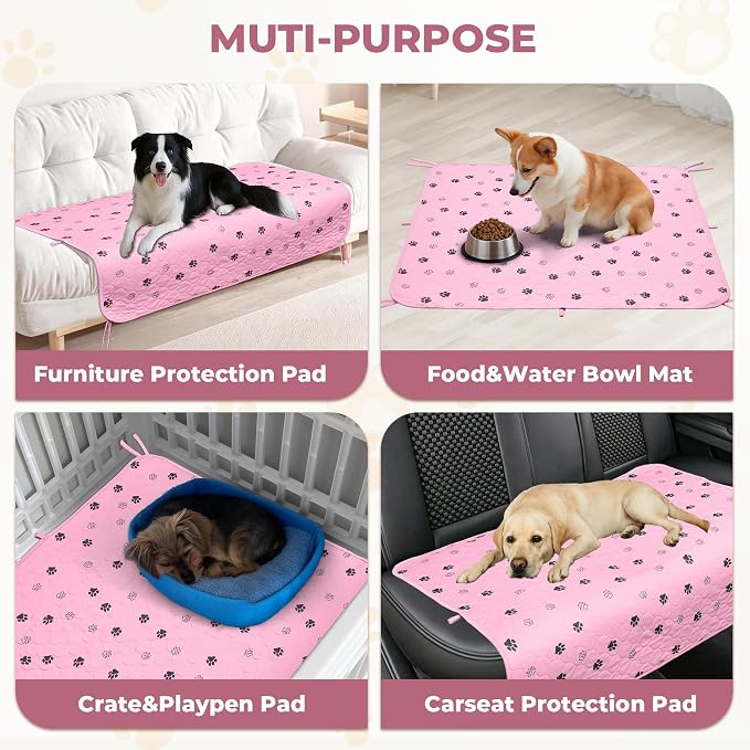 Fostanfly Washable Dog Pee Pads, Ultra-Absorbent, 31"x36"-2 Pack, Pink | Leak-Proof, Waterproof, Non-Slip, Large Reusable Pee Pads for Puppy Potty Training, Crate and Playpen with 8 Tie Straps - Image 7
