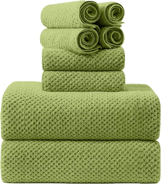 8-Piece Bath Towel Set, 2 Extra Large Bath Towel Sheets, 2 Hand Towels and 4 Washcloths - Highly Absorbent Quick Dry Microfiber,Ultra Soft Towel Set for Bathroom, Waffle Weave, Pack of 8 (Olive) by Smuge