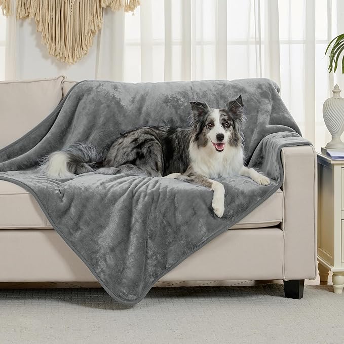 Waterproof Blanket for Bed Couch Sofa, Soft Liquid Pee Proof Pet Blanket for Dog Puppy Cat, Reversible Sherpa Fleece Furniture Protector (Grey, 60x80 inches) - Image 2