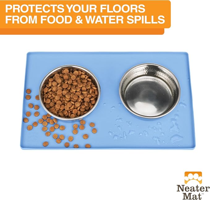 Neater Pet Brands Neater Mat Pet Mats for Food and Water, Cat & Dog Bowl Mat Waterproof Silicone, Feeding Tray, Dog Food Mats for Floors, Placemat w/Raised Edge for Under Bowls, 19” x 12”, Light Blue - Image 2