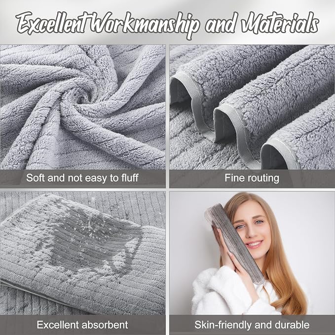 SmoothNovelty 16 Pack Microfiber Bath Towels Bulk 27'' x 60'' Oversized Size Bath Towel Highly Absorbent Extra Large Soft Drying for Beach Shower Summer Salon Sport Gym Party (Stripe,Grey) - Image 3