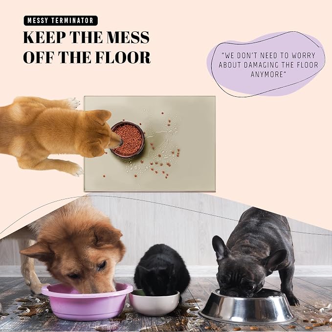 AVERYDAY 100% Waterproof Thicker Silicone Dog Food Mat, 0.63'' Raised Edge Bowl Mat for Food & Water, Non Slip Pet Feeding Placemat for Messy Drinkers, Perfect for Large Medium Small Breeds, 23"x16" - Image 2