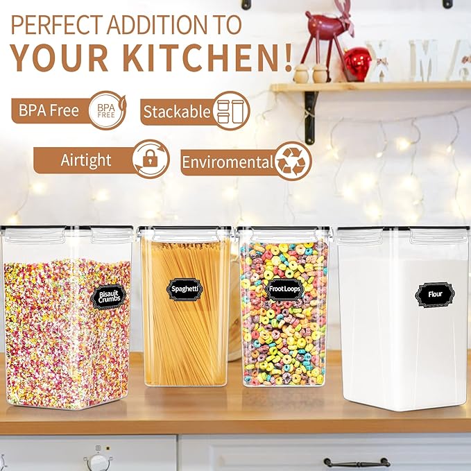 4pcs Large Tall Airtight Food Storage Containers with Lids - 6.5L / 5.9qt | Pantry Kitchen Organizers and Storage, Airtight Food Canisters with Lids for Kitchen, Pantry Organization, BPA Free, Black - Image 5