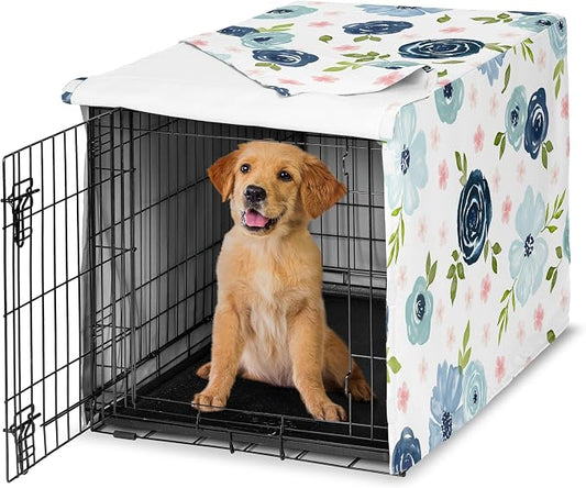 Sweet Jojo Designs 36in. Medium Dog Crate Cover (Blue/Pink Boho Floral) for Girls Pet Cage, Kennel Covers (Watercolor, Flower, Elegant Rose, Bohemian, Shabby Chic, Farmhouse Nature, Navy, Blush, Grey) by SweetJojoDesigns