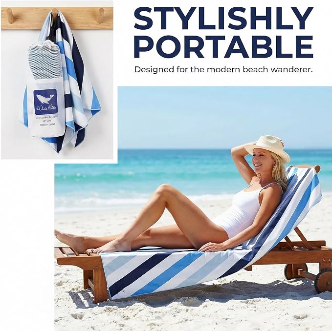 Whale Flotilla Large Quick Dry Beach Towel (30"x60"), Microfiber Sand-Free Beach Towels, Super Absorbent Compact Pool Travel Accessories, Blue - Image 3
