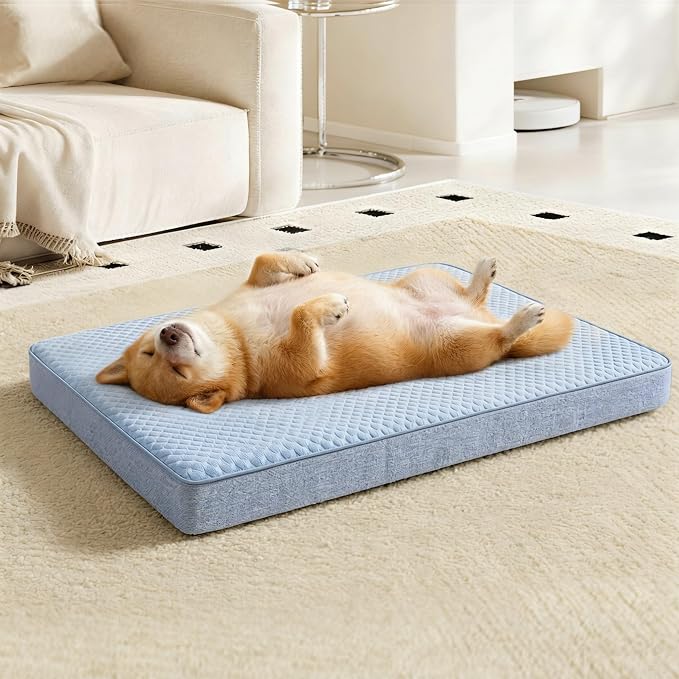 Cooling Dog Bed for Large Dogs, Washable Memory Foam Dog Beds for Crate with Joint Relief, Waterproof Liner and Removable Cover (35’’x 22’’) by WATANIYAPET