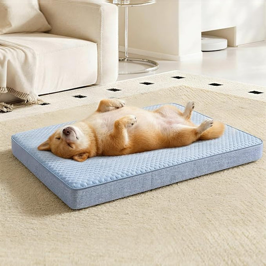 Cooling Dog Bed for Large Dogs, Washable Memory Foam Dog Beds for Crate with Joint Relief, Waterproof Liner and Removable Cover (35’’x 22’’) by WATANIYAPET