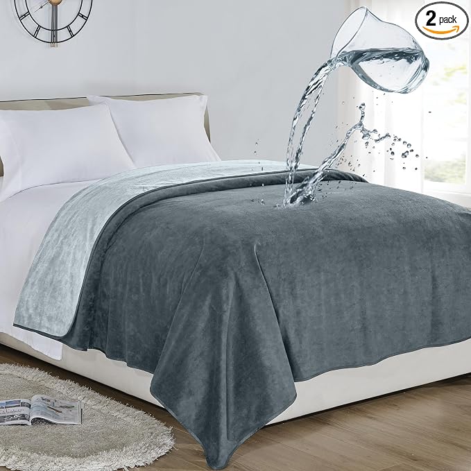 Softan Waterproof 100% Leak Proof Blanket for Baby Adults Pets Dogs Cats, Pee Proof, 3 Layer Protector for Bed, Sofa Couch and Other Furniture, 70"x90", Charcoal | Light Grey, Reversible Lightweight by softan