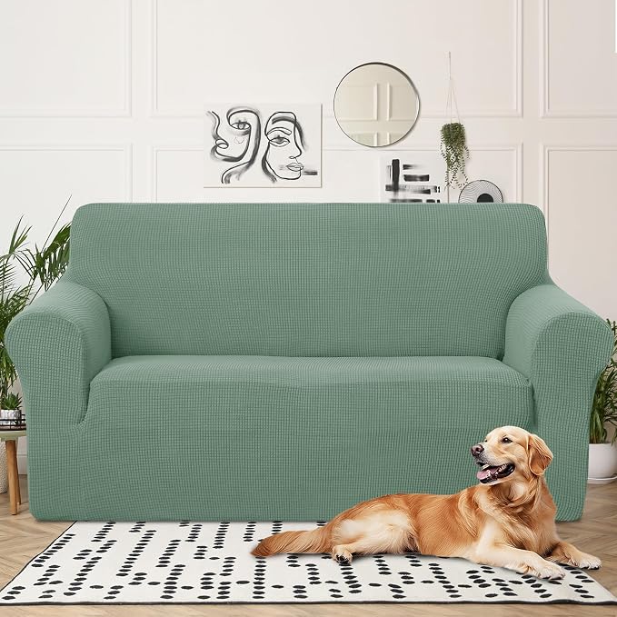 U-NICE HOME Oversized Stretch Loveseat Couch Cover, Cyan | 2 Cushion Sofa, 1-Piece Sofa cover, Washable, Pet friendly, Furniture protector, Polyester Spandex Jacquard fabric - Image 2