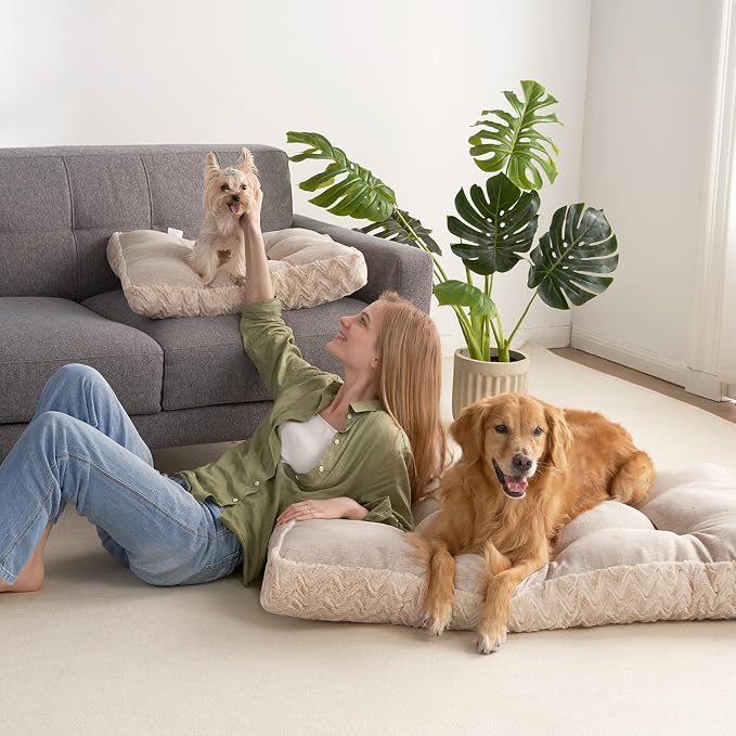 EHEYCIGA XXL Washable Dog Bed for Crate 47x29 Inch, Kennel Pad for Extra Large Dogs Up to 100 lbs, Plush and Comfy Pet Sleeping Mat, Beige - Image 8