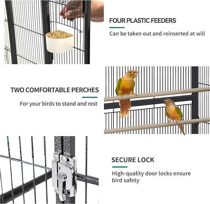YITAHOME 53.9 inches Metal Bird Cage for Parakeets | Large Parrot Cages with Seed Catcher & Birdcage Cover with Rolling Stand & Brakes for Lovebirds Cockatiels Pigeon Finches - Image 5