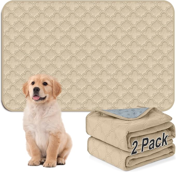 FunFurry Washable Pee Pads for Dogs - 2 Pack Reusable Waterproof Puppy Training Pads, Super Absorbent with Dog Paw Shape Non-Slip Backing (Cream, 24" X 36" - 2 Pack) by FUNUPFURRYLIFE