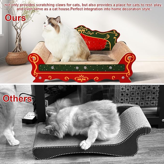 COOZMENT Scratching Sofa, Couch Shaped Thick Scratching Cardboard, Lounge Bed for Indoor Rest&Play, Sofa Scratcher Pad (Red, 23" L X 12.2" W X 10.7" H) - Image 5