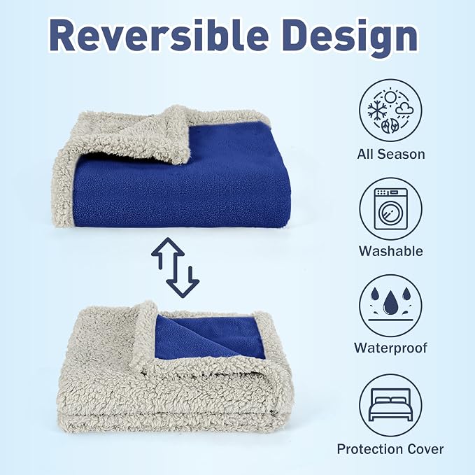 Catalonia Waterproof Blanket for Bed, Reversible Leakproof Throw | 80 x 90 Inch, Navy, Washable Protector Cover for Couch and Sofa, Stain Proof Blanket for Pets, Kids and Everyday Spills - Image 3