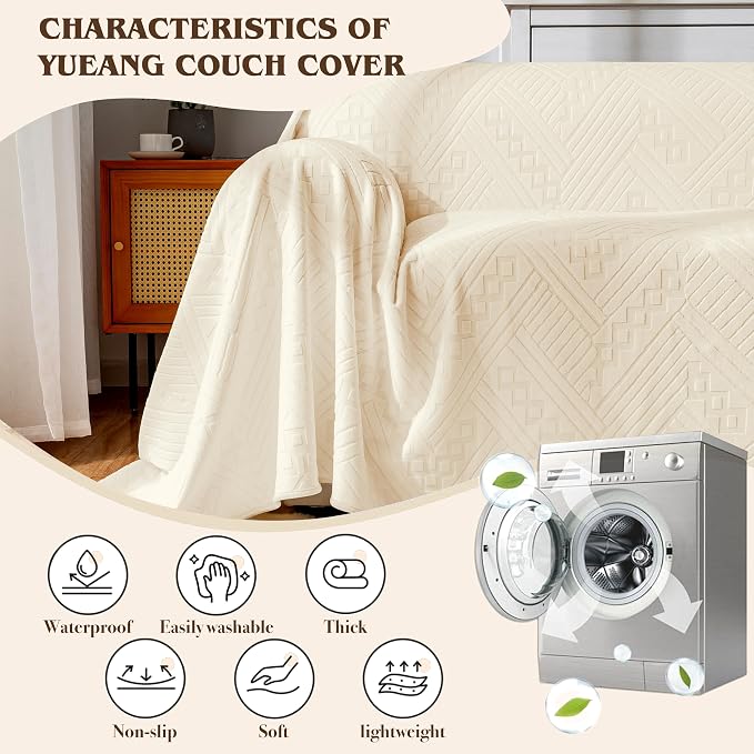Waterproof Couch Cover, Reversible, Pet-Friendly, Washable and Anti-Slip Sofa Covers for Sofa Protection with 2 Cushions, Ideal Sofa Slipcovers for Dogs and Cats (71×102in/Beige) - Image 7