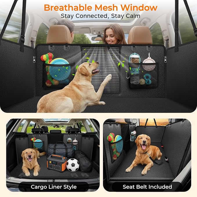 URPOWER PU Leather Back Seat Extender for Dogs, Hard Bottom Dog Seat Cover | Supports 550 lbs, Stable 3-Panel Hard Bottom, Added High-Density Foam for Comfort, Waterproof 900D Oxford, 45% More Space - Image 9