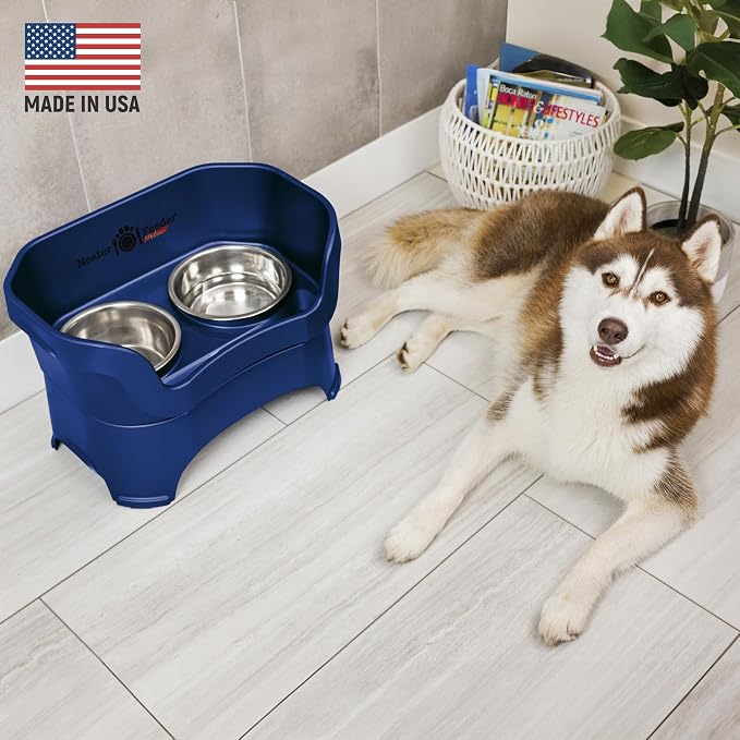 Neater Pet Brands Neater Feeder Deluxe Mess Proof Dog Bowls Elevated for Large Dogs Over 40 lbs, Made in USA, No Spill Raised Dog Food Bowl Stand Feeding Station, Food and Water Bowl Set, Dark Blue - Image 2