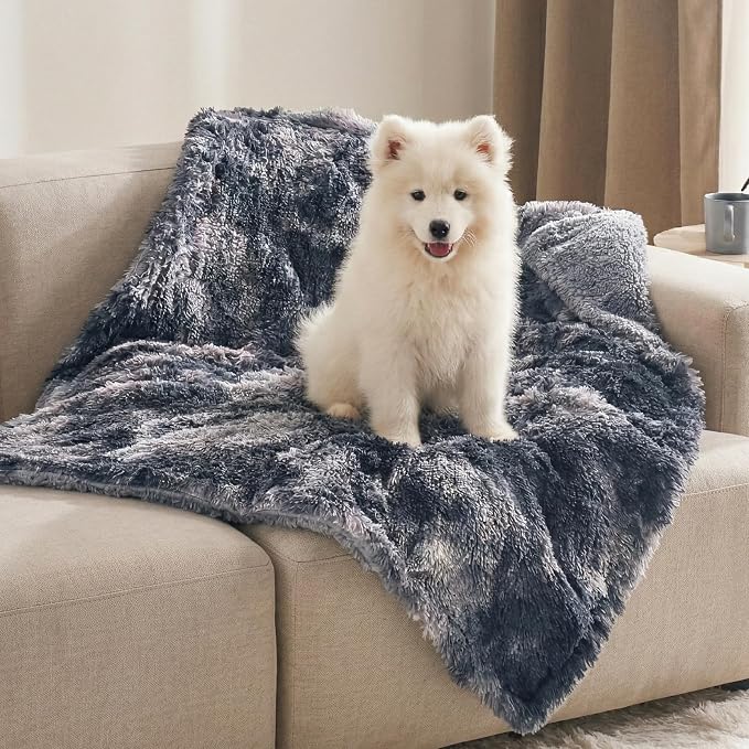 Bedsure Waterproof Dog Blankets for Medium Dogs, Fluffy Faux Fur, 40x50 | Plush Fuzzy Reversible Pet Blankets for Couch and Dog Bed,Soft Calming Throw Cat Blanket Washable, Dog Gift, Tie-dye Grey by Unknown