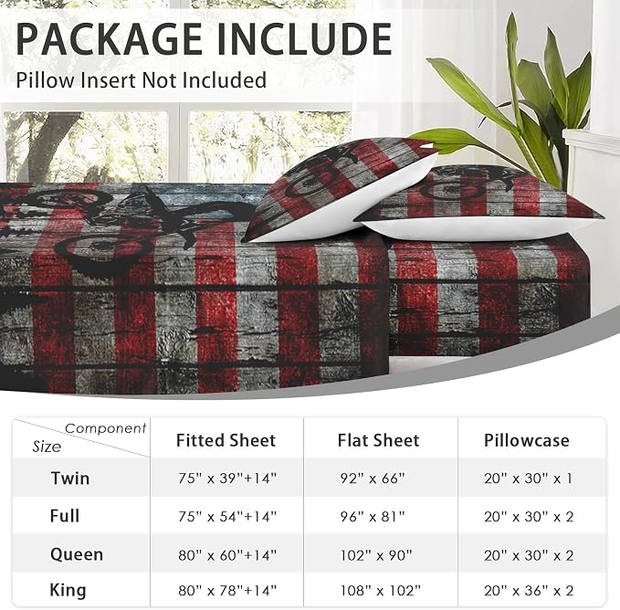 WeCozy Full Size Bed Sheet Sets with Pillowcases, American Flag Vintage Motocross 4 Pcs Soft Microfiber Bedding for Kids and Adults, Motorcycle Flat, Fitted Sheet for Bedroom Bed Decor - Image 6