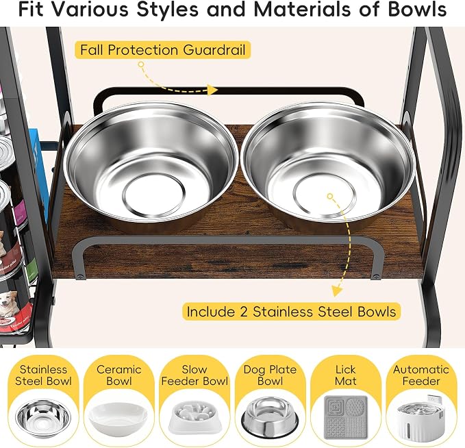 Dog Feeding Station Storage Organizer with Elevated Dog Bowl Stand | Adjustable Elevated Dog Bowl Stand, Large Toy Bin Basket, Lifted Food and Water Bowl Holder for Large Medium Small Breed - Image 5