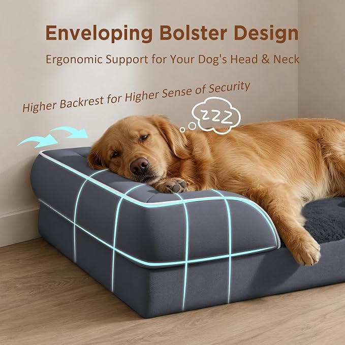 Comfort Expression Orthopedic Dog Beds for Large Sized Dog with Bolster | Waterproof Dog Couch Bed with Washable Cover & Non-Slip Bottom, Supportive Egg Crate Foam Large Pet Bed, 36x27 Inch - Image 3