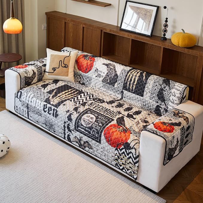EVENHUG Halloween Sofa Cover for Festival Home Decorations Slipcover Furniture Protector Washable Couch Cover with Non Slip and Elastic Straps for Kids Pets Dogs (Sofa) - Image 2