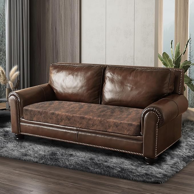 ANARACHON Leather Look Couch Cushion Covers Sofa Seat Slipcovers Sets Couches Furniture Protector for Sectional Armchair Loveseat Pets Kids Stretch Spandex Fabric (1 Cushion Loveseat, Dark Brown) - Image 2