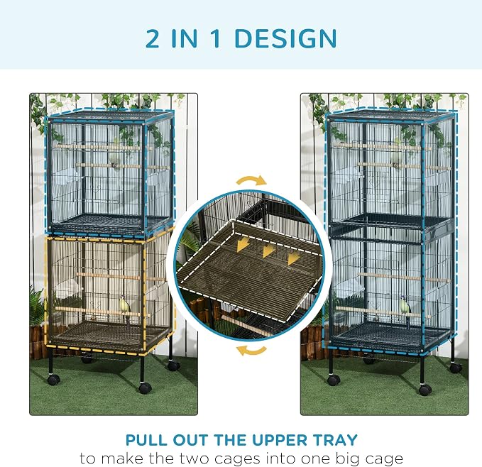 PawHut Large Bird Cage 1.7 ft. Width for Wingspan 55", Black | Bird Aviary Indoor, Multi-Door Design, Fit for a Canary, Finch, Conure - Image 3